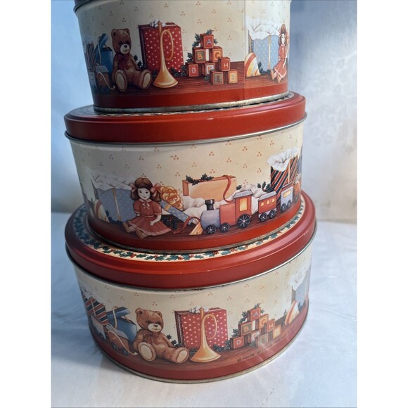 Christmas Design tins, lot of 3, Nesting tins, all the same pattern - Picture 3 of 8